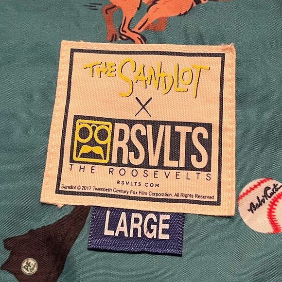 The Sandlot X RSVLTS Green Benny The Jet Beast Dog Button Up Shirt - Picture 4 of 6